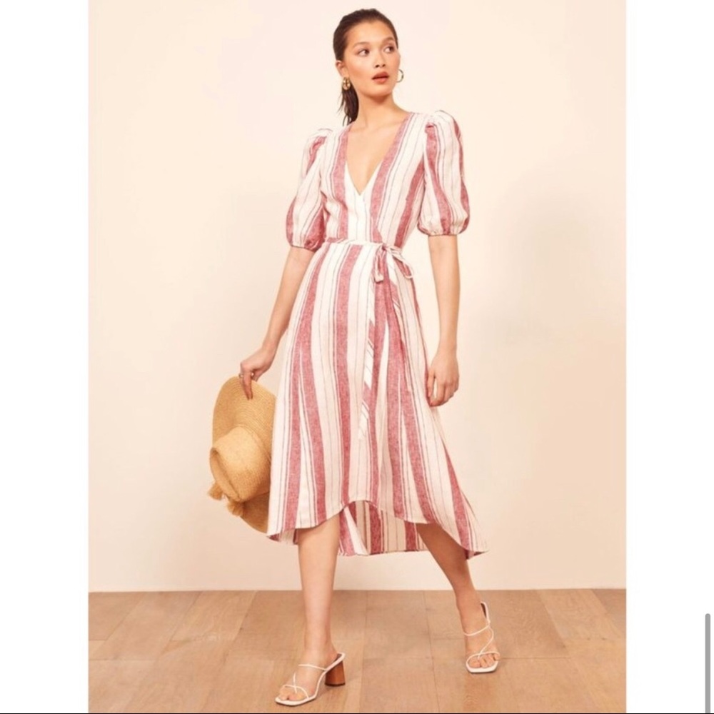 NEW Reformation Waves Linen Wrap Dress Savannah Sm